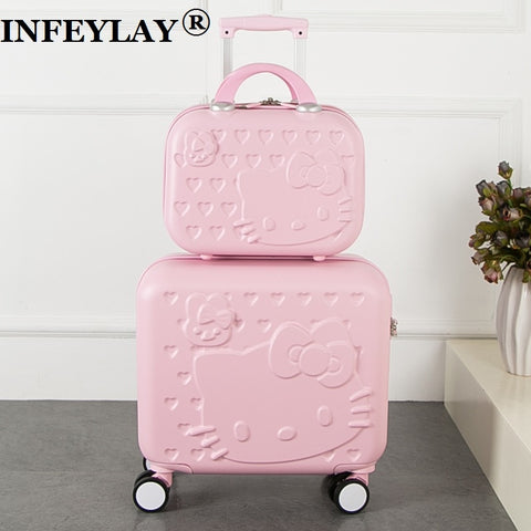 2Pcs/Set Lovely Hello Kitty 16 Inches Girl Students Trolley Case 14Inch Child Cartoon Travel