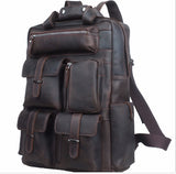 Crazy Horse Leather Men'S Multi Pockets Shoulder Bag Genuine Leather Luggage Bag 14Inch Laptop
