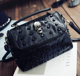 Rdywbu Women Real Split Sheep Leather Messenger Bag Rivet Skull Tote Handbag Travel Crossbody