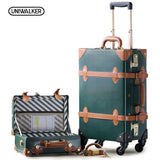 20"-26" Dark Green Vintage Suitcase Pu Leather Travel Suitcase , Scratch Resistant Rolling