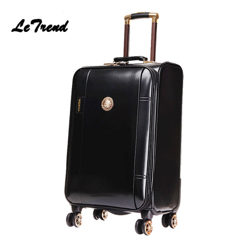 Letrend Business Leather Rolling Luggage Spinner Wheels Suitcases Men Trolley Pu Korean Trunk Cabin