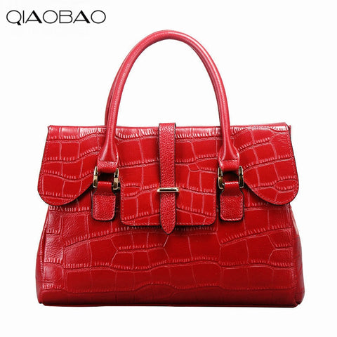 Qiaobao The New Leather Handbag Crocodile Pattern First Layer Cow Leather Handbag Ol Commuter
