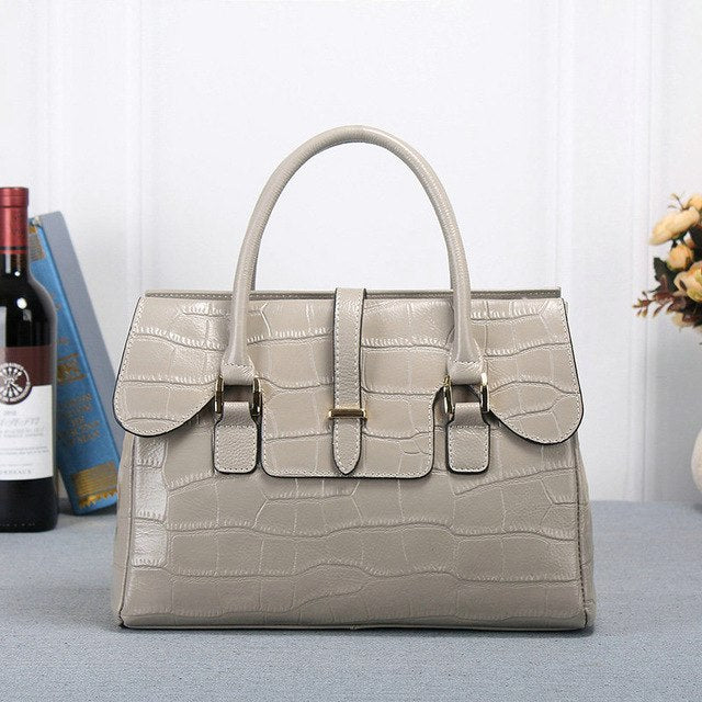 Qiaobao The New Leather Handbag Crocodile Pattern First Layer Cow Leather Handbag Ol Commuter