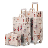 12" 20" 26" 3Pcs Set Fashion Girl Retro Rolling Luggage Bagages Pu Suitcase Trunk Vintage