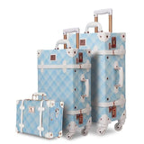 3Pcs/Set Spinner Luggage Set Vintage Print Suitcase Pu Leather Water-Resistant Upright Travel