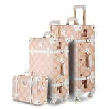 3Pcs/Set Spinner Luggage Set Vintage Print Suitcase Pu Leather Water-Resistant Upright Travel