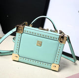Good Quality Fashion Style Box Shape Genuine Leather Rivet Ladies Handbag Shoulder Bag Totes