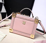 Good Quality Fashion Style Box Shape Genuine Leather Rivet Ladies Handbag Shoulder Bag Totes