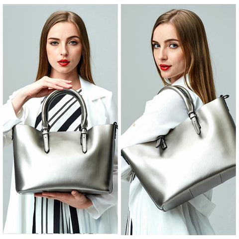 Sunny Shop  Luxury 100% Genuine Leather Women Shoulder Bags Brand Designer Cowhide Genuine