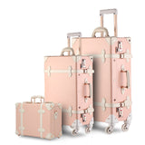 3Pcs/Set Vintage Pu Travel Luggage,12"Make-Up Bag & 20" 26" Retro Trolley Suitcase Bags With
