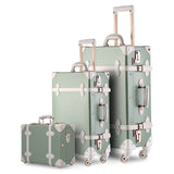 3Pcs/Set Vintage Pu Travel Luggage,12"Make-Up Bag & 20" 26" Retro Trolley Suitcase Bags With