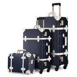 3Pcs/Set Vintage Pu Travel Luggage,12"Make-Up Bag & 20" 26" Retro Trolley Suitcase Bags With