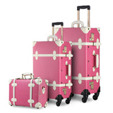 3Pcs/Set Vintage Pu Travel Luggage,12"Make-Up Bag & 20" 26" Retro Trolley Suitcase Bags With