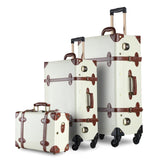 3Pcs/Set Vintage Pu Travel Luggage,12"Make-Up Bag & 20" 26" Retro Trolley Suitcase Bags With