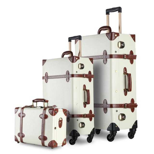 3Pcs/Set Vintage Pu Travel Luggage,12