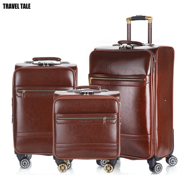 Travel Tale 162024 Inch Leather Travel Suitcase With Wheels Trolley Retro  Rolling Luggage Set