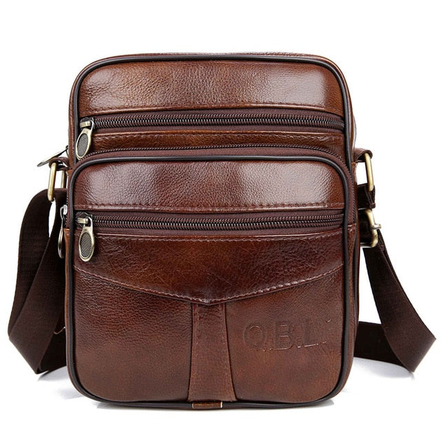 Qibolu Cow Genuine Leather Messenger Bags Men Travel Business Crossbody Shoulder Bag For Man