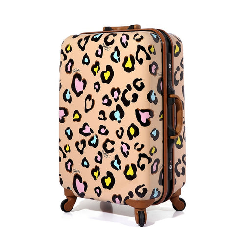 New Women Suitcase Aluminum Frame Multicolour Leopard Print Rolling Luggage Abs+Pc Universal Wheels