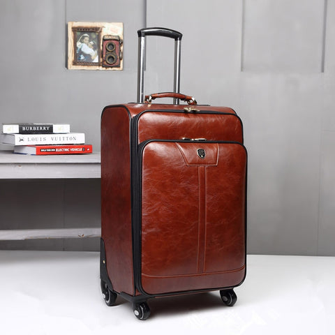 20 Inch Pu Leather Trolley Luggage Business Trolley Case Men'S Suitcase Travel Luggage Bag