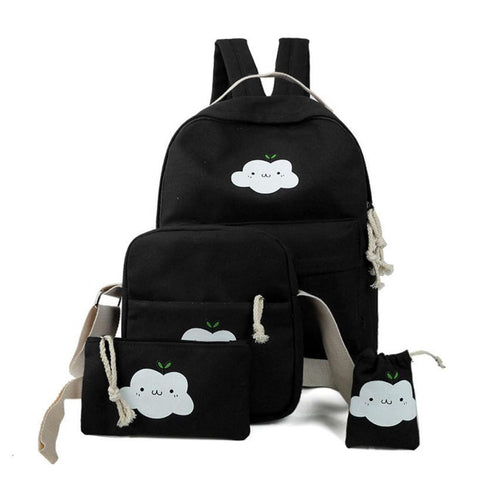 Women Backpack Four-Piece Fitted Rucksack Bags Fashion Clouds Schoolbags Shoulder Bag Shoulder