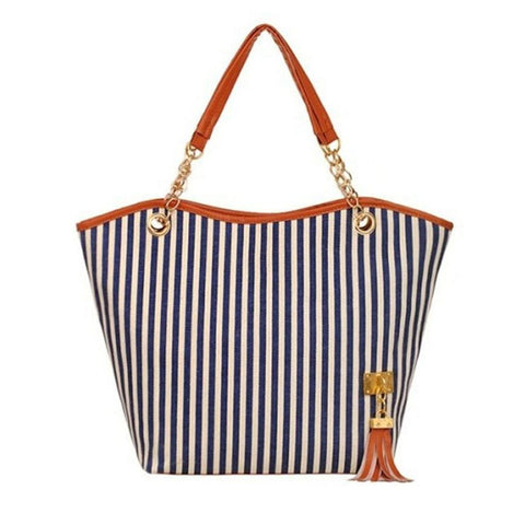 Xiniu Women Japan Canvas Shopping Tote Girl Stripe Tassels Chain  Shoulder Shop Bag #Xtj