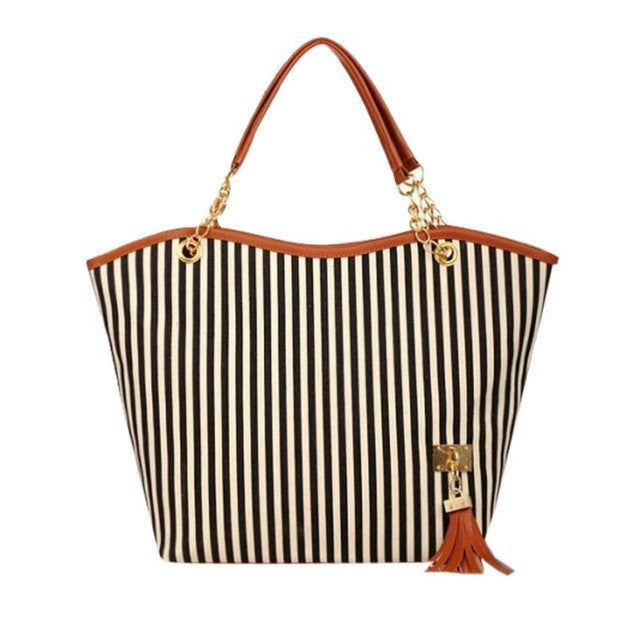 Xiniu Women Japan Canvas Shopping Tote Girl Stripe Tassels Chain  Shoulder Shop Bag #Xtj