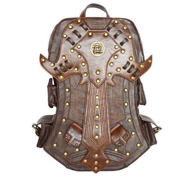 Top Quality Pu Leather Women Rivet Retro Punk Knapsack Pack Ladies Gothic Mul-Tifunctional Rucksack