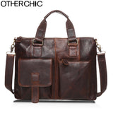 Otherchic14" Real Leather Document Briefcase Retro Men Business Bags Mens Handbags Genuine Cow