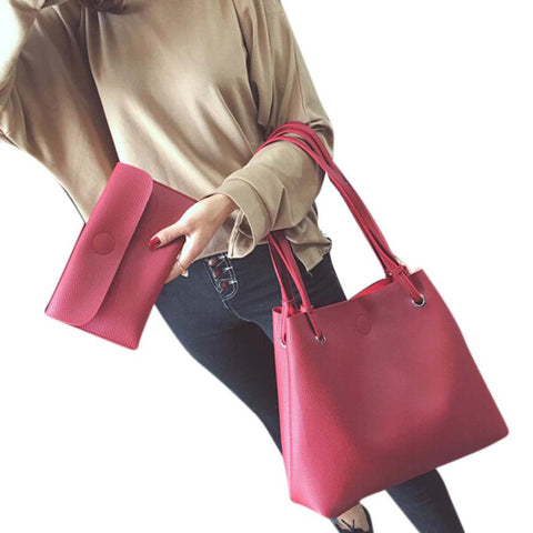 Xiniu Women Bags Set 2 Pcs Women Leather Litchi Stria Single Shoulder Bag+Clutch Bag Bolsa Feminina