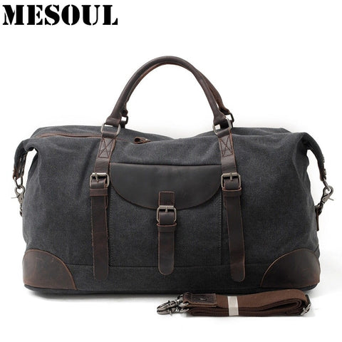 Mesoul Men Travel Bags Hand Luggage Canvas Duffle Bag Overnight Tote Youth Vintage Military Large