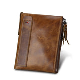 Hot!! Crazy Horse Genuine Leather Men Wallets Credit Business Card Holders Double Zipper Cowhide