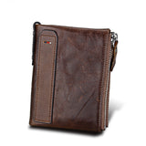 Hot!! Crazy Horse Genuine Leather Men Wallets Credit Business Card Holders Double Zipper Cowhide