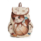 Miyahouse Casual Canvas School Backpack Women Lovely Cat Printed Drawstring Backpack Teenager Large