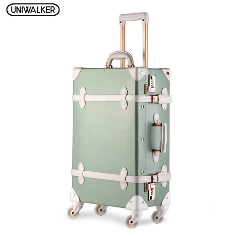 20"22"24"26" Drawbars&Pu Leather Retro Luggage Scratch Resistant Travel Trolley Case Rolling