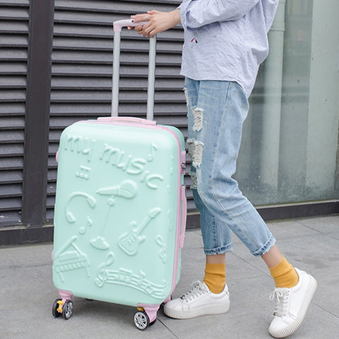 Wholesale!20Inches Fashion Music Printed Hardside Travel Luggage On Universal Wheels For Men And