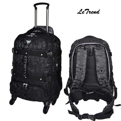 Letrend New Fashion Multi-Function Travel Bag Men Rolling Luggage Spinner Trolley Backpack Boarding