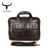 Cowather Genuine Leather Handbag For Men'S Laptop Bag Top Handle Briefcases Travel Bag Casual