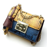 Sunny Shop Genuine Leather Women Bag With Curb Chain Fashion Serpentine Small Gold Color Chain