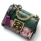 Sunny Shop Genuine Leather Women Bag With Curb Chain Fashion Serpentine Small Gold Color Chain
