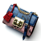 Sunny Shop Genuine Leather Women Bag With Curb Chain Fashion Serpentine Small Gold Color Chain