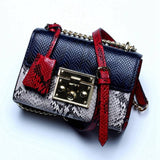 Sunny Shop Genuine Leather Women Bag With Curb Chain Fashion Serpentine Small Gold Color Chain