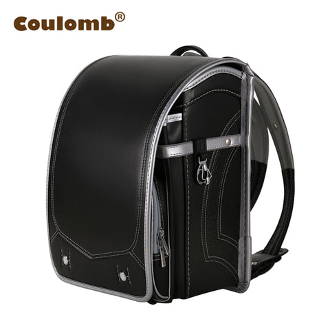 Coulomb Children School Bag For Boy And Girl Student Backpack Japanese Pu Hasp Solid Boy Orthopedic