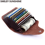 Smiley Sunshine Genuine Leather Unisex Business Card Holder Wallet Bank Credit Card Case Id Holders