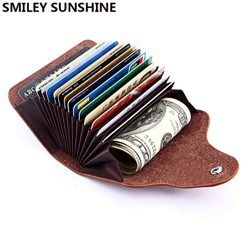 Smiley Sunshine Genuine Leather Unisex Business Card Holder Wallet Bank Credit Card Case Id Holders