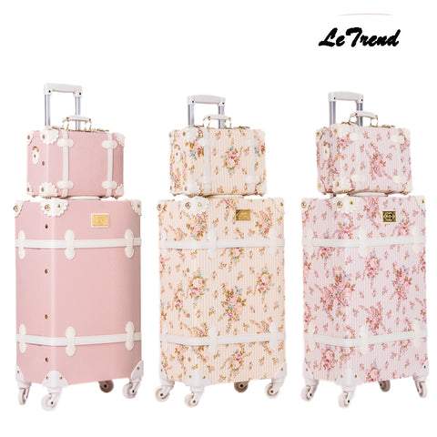 Letrend Retro Suitcase Wheels Men Rolling Luggage Spinner Pink Trolley Student Travel Bag Women