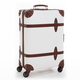 Letrend Vintage Suitcase Wheels Leather Rolling Luggage Spinner Women Retro Trolley 20 Inch Cabin