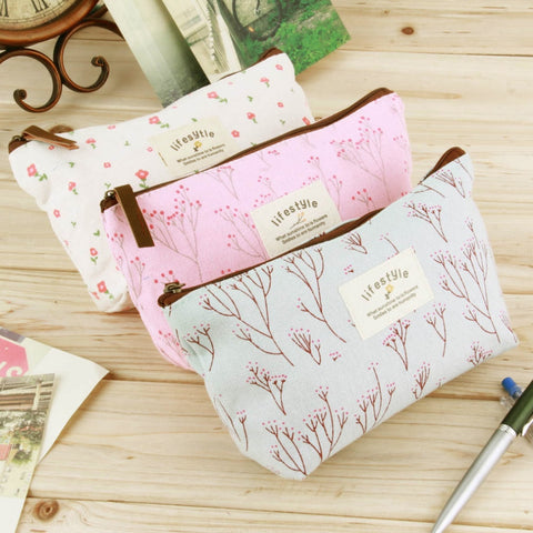 Newest Vintage Flower Floral Pencil Pen Cosmetic Makeup/Gadget Storage Bag Case Purse Multi