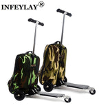 Cool 20 Inches Camouflage Boy Scooter Suitcase Men Trolley Case Extrusion Students Backpack