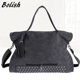 Bolish Rivet Vintage Pu Leather Female Handbag Fashion Tassel Messenger Bag Women Shoulder Bag