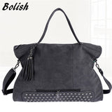 Bolish Rivet Vintage Pu Leather Female Handbag Fashion Tassel Messenger Bag Women Shoulder Bag